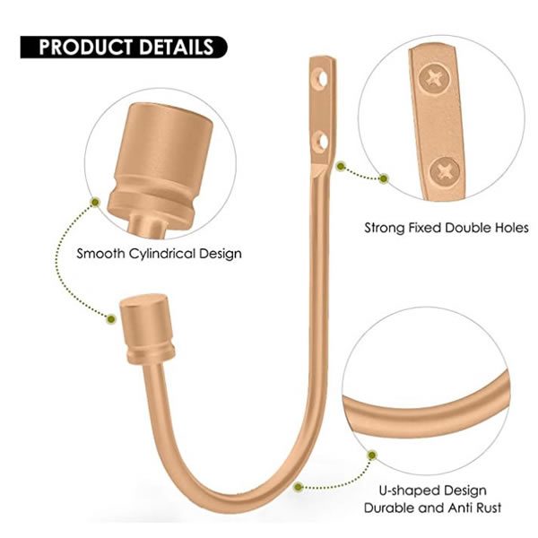 Rose gold 6.1" Inch U Shaped Hook Wall Mounted Curtain Tieback