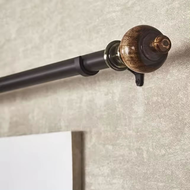 Drapery Hardware Curtain Rod Wholesale Brown Curtain Rod Wooden for Windows with Wooden Finials and Brackets Set